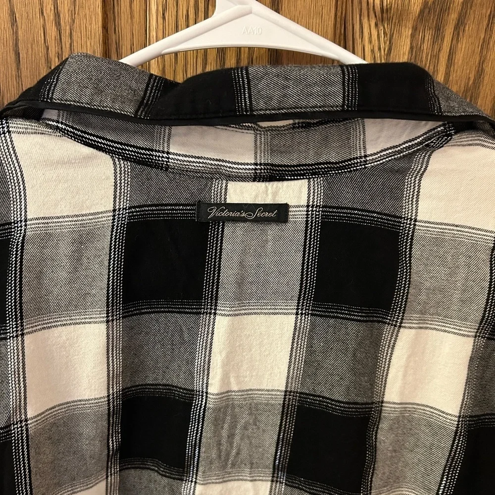 Victoria’s Secret Black White Plaid Flannel Button-Up Nightgown Pajamas Medium